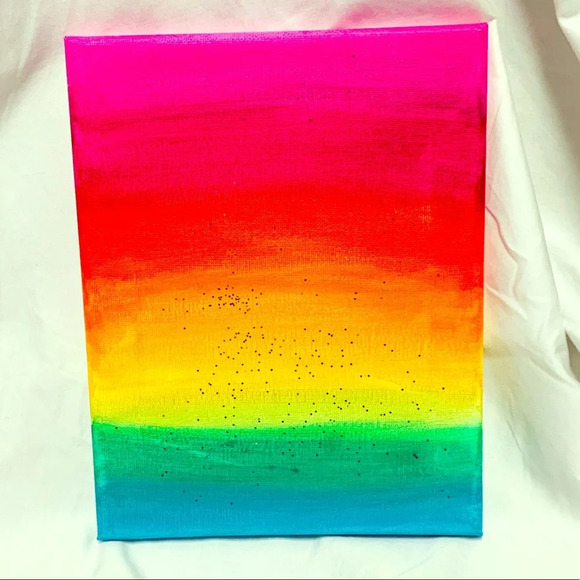 Rainbow 🌈 with glitter original acrylic art on canvas - 8x10 - Picture 1 of 5